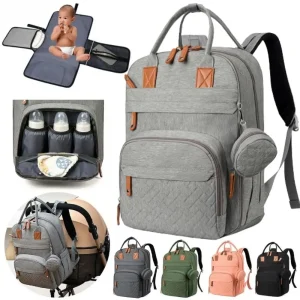 Big Diaper Bag Backpack Multifunction Waterproof with Changing Station Pad Stroller Straps