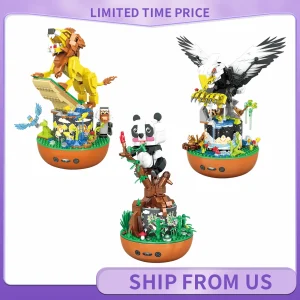 Building Block Music Box Animal Rotating Light ProjectionBuilding Block Music Box Animal Toy Brick Panda Lion Eagle Rotating Light Projection Music Bedlight Decoration Children's Gift