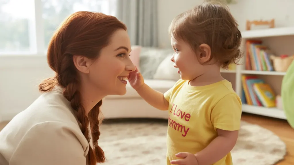 Parent talking with child about safety and learning