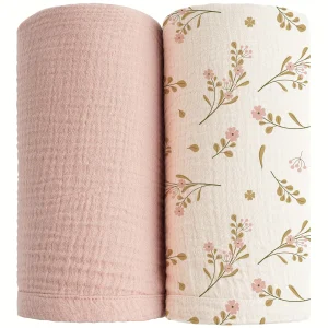 2-Pack Baby Swaddle Blankets, 47x47 Inch Large Breathable Muslin Receiving Swaddles, Universal Design for Newborn Boys and Girls