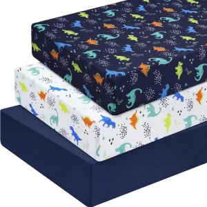 3 Pack Soft Dinosaur Crib Sheets, Breathable Baby Sheets for Boys Girls, Fits Standard Crib Mattresses