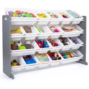 Extra-Large Kid's Toy Organizer, 20 Storage Bins, Universal, Grey/White Open Storage Bins