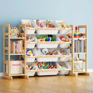 6-Tier Kids Toy Storage Organizer with 12 Bins, White Bookshelf for Playroom and Bedroom, 52.3 Wide