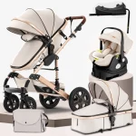 3-in-1 luxury baby stroller travel system with reversible seat and bassinet