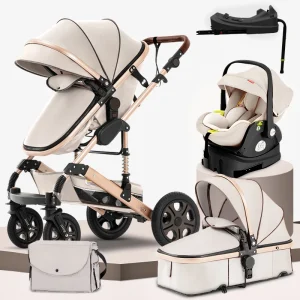 3-in-1 luxury baby stroller travel system with reversible seat and bassinet