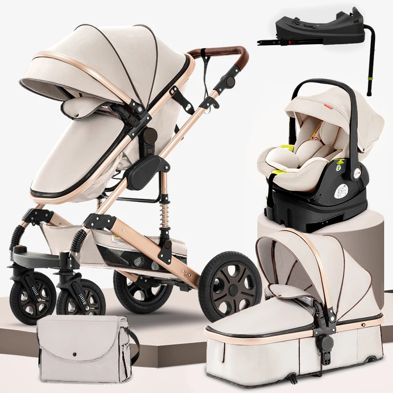 3-in-1 luxury baby stroller travel system with reversible seat and bassinet