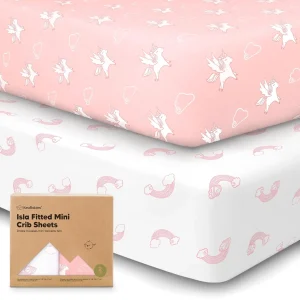 2-Pack Fitted Mini Crib Sheets, 38x26 Inches, Soft Bamboo Fabric for Playard Mattresses, Neutral Baby Bedding