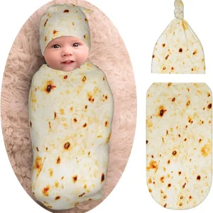 Soft Stretchy Newborn Swaddle Blanket with Hat Set, Funny Baby Gift for Boys and Girls