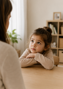 Young child looking up at a parent while communicating emotions, illustrating why kids push back and the importance of understanding their behavior.