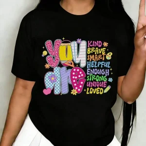 Positive Affirmation Girl One-Piece Cotton Printed Short-Sleeve T-Shirt, Suitable For Students And Young Children,