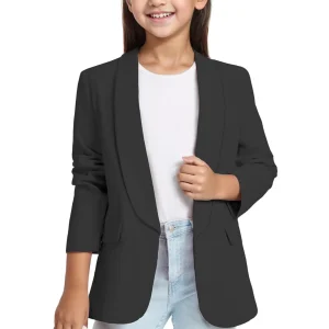 Girls Clothes Girls Long Sleeve Formal Suit Jacket Open Front Inner Pocket For Kids